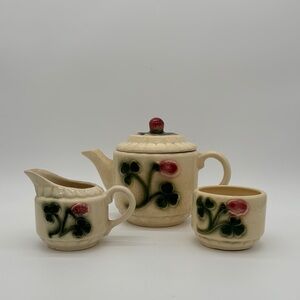 Vintage McCoy Shamrock Ceramic Tea Pot Sugar and Creamer